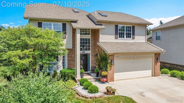 3230 Lynhurst Ct, Rochester, MI 48306 - view of front facade with brick siding, concrete driveway, a shingled roof, and an attached garage