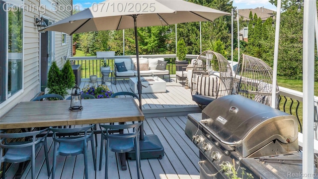 3230 Lynhurst Ct, Rochester, MI 48306 - wooden terrace featuring grilling area, an outdoor living space, and outdoor dining area