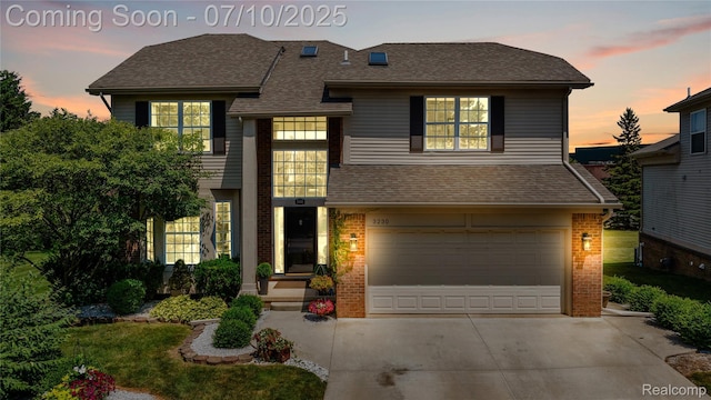 3230 Lynhurst Ct, Rochester, MI 48306 - view of front of property with brick siding, driveway, an attached garage, and roof with shingles