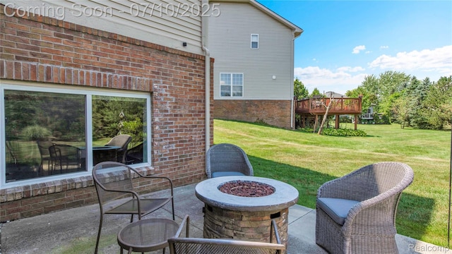 3230 Lynhurst Ct, Rochester, MI 48306 - view of patio featuring a fire pit and a wooden deck