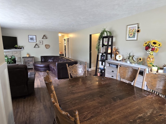 3330 Bradford St NE, Grand Rapids, MI 49525 - dining space featuring a textured ceiling, wood finished floors, and a fireplace