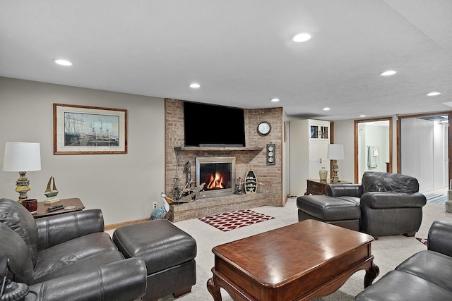 11560 Thrush Dr, Lakeview, MI 48850 - living area with recessed lighting, a fireplace, and carpet