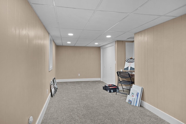 11560 Thrush Dr, Lakeview, MI 48850 - finished below grade area featuring carpet flooring, recessed lighting, wood walls, and a paneled ceiling