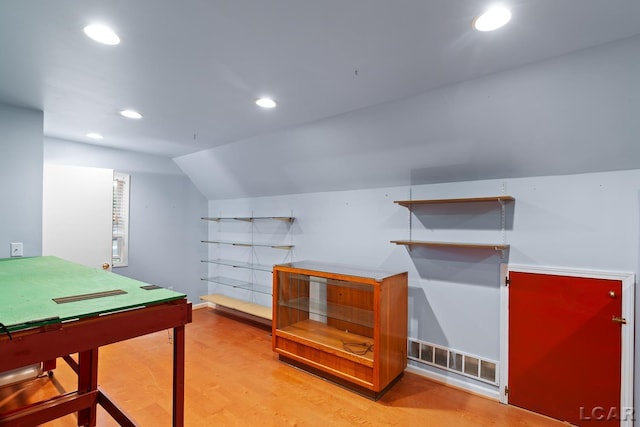 305 W Chicago Blvd, Tecumseh, MI 49286 - recreation room with recessed lighting, light wood finished floors, and vaulted ceiling