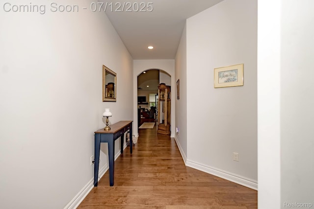 1079 Hampshire Ct, Rochester, MI 48307 - hallway featuring arched walkways, recessed lighting, and light wood finished floors