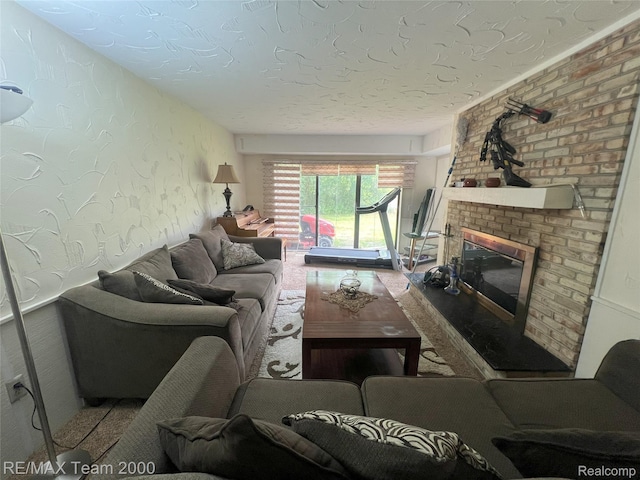 29203 Lake Park Dr, Farmington Hills, MI 48331 - living area with a brick fireplace and a textured ceiling
