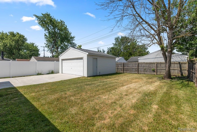25615 Miracle Dr, Madison Heights, MI 48071 - fenced backyard with a garage, an outdoor structure, and a patio