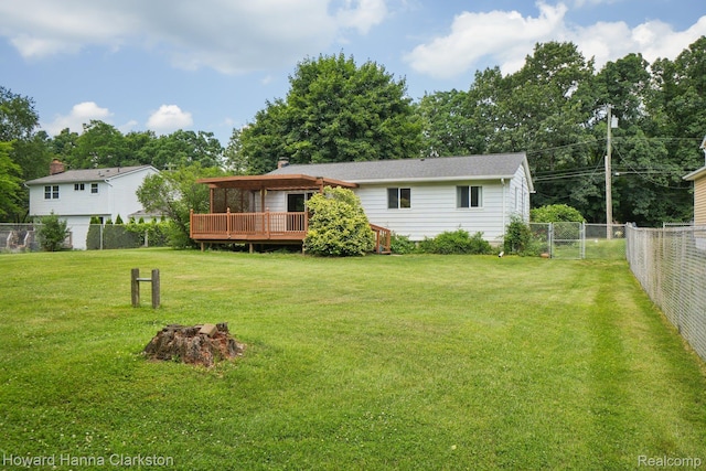 4220 England Beach Rd, White Lake, MI 48383 - fenced backyard featuring a wooden deck and a gate