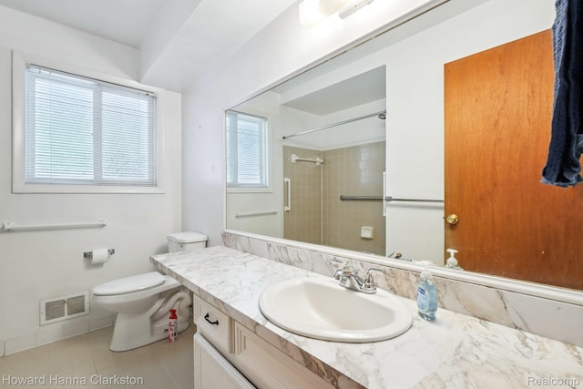 4220 England Beach Rd, White Lake, MI 48383 - bathroom featuring vanity, a shower, and tile patterned flooring