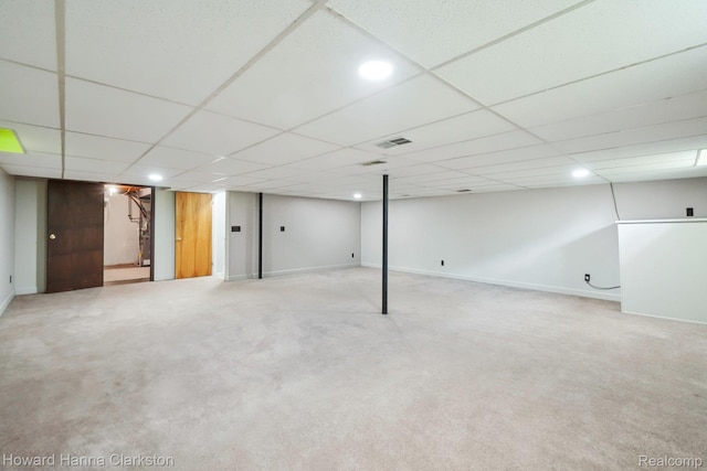 4220 England Beach Rd, White Lake, MI 48383 - finished below grade area featuring a paneled ceiling, carpet floors, and recessed lighting