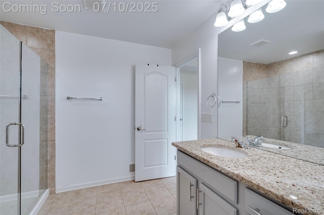 43433 Chancellor Ln, Novi, MI 48375 - bathroom with vanity, tile patterned floors, and a stall shower