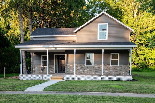 1120 8th St, Three Rivers, MI 49093 - view of front of house featuring a porch, a front lawn, and roof with shingles