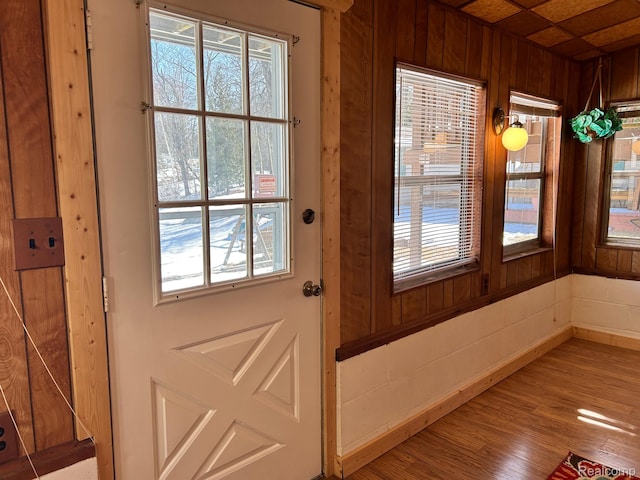 221 Bluegill Lake Dr, Frost, MI 48625 - doorway featuring wooden walls and wood finished floors