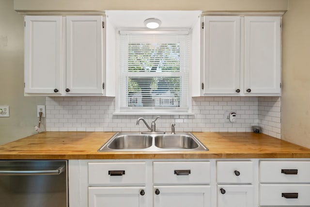 3061 Homewood St SW, Grandville, MI 49418 - kitchen featuring butcher block countertops, stainless steel dishwasher, and white cabinets