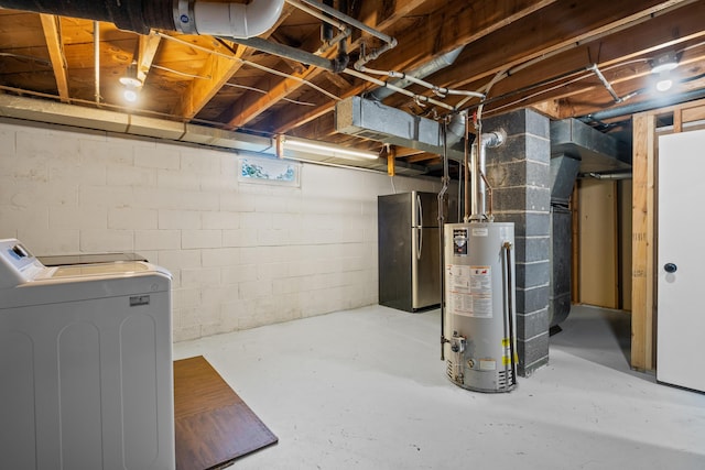 3061 Homewood St SW, Grandville, MI 49418 - unfinished basement featuring washer / clothes dryer, water heater, and freestanding refrigerator