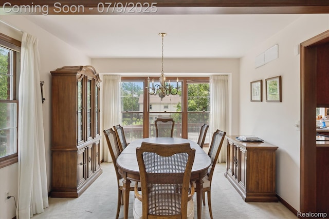 48721 W Normandy Ct, Plymouth, MI 48170 - dining area with light colored carpet, a chandelier, and plenty of natural light