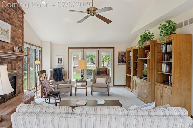 48721 W Normandy Ct, Plymouth, MI 48170 - living room featuring lofted ceiling, a fireplace, and a ceiling fan