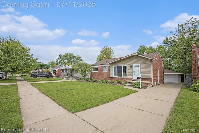 28640 Florence St, Northville, MI 48135 - ranch-style house with brick siding, a detached garage, and a chimney