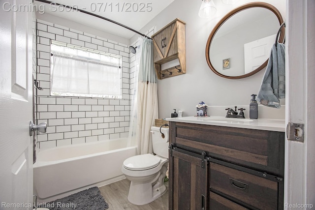28640 Florence St, Northville, MI 48135 - full bath with vanity, shower / bath combo with shower curtain, and wood finished floors