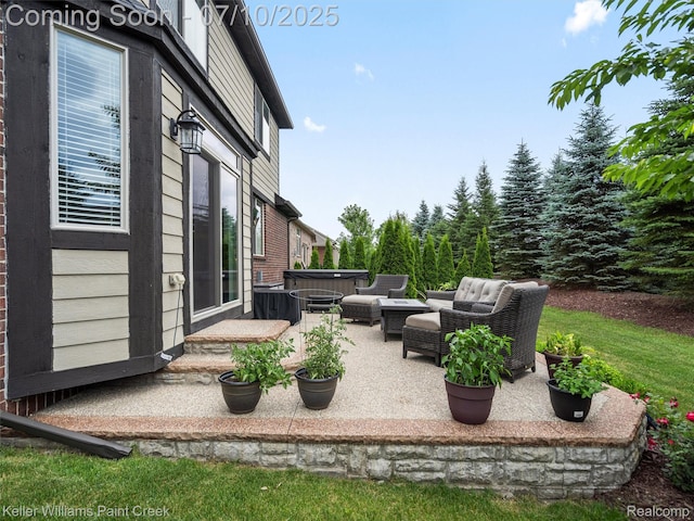 62777 Franklin Park Dr, Washington, MI 48094 - view of patio / terrace featuring a hot tub and outdoor lounge area