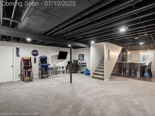 62777 Franklin Park Dr, Washington, MI 48094 - finished below grade area with bar, stairway, and carpet