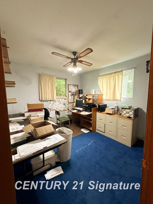2410 Jossman Rd, Holly, MI 48442 - home office with ceiling fan, healthy amount of natural light, and carpet floors