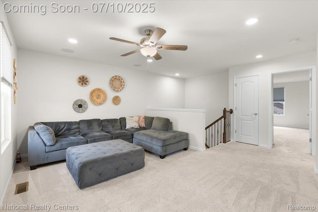28049 Hummingdale Cir, Novi, MI 48377 - living area featuring carpet, recessed lighting, and ceiling fan