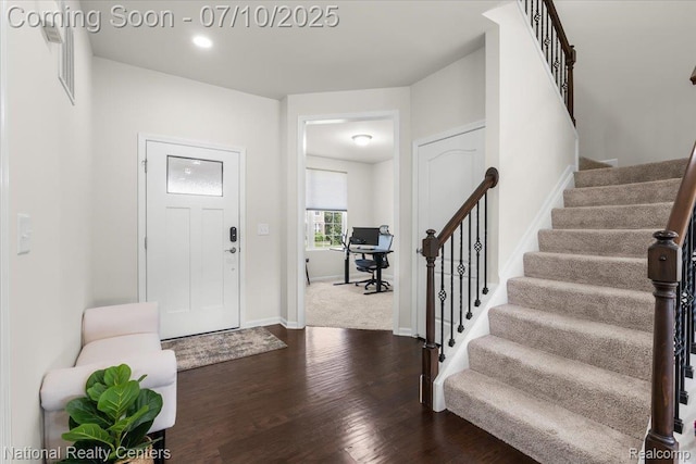 28049 Hummingdale Cir, Novi, MI 48377 - entryway featuring stairway and dark wood-style flooring