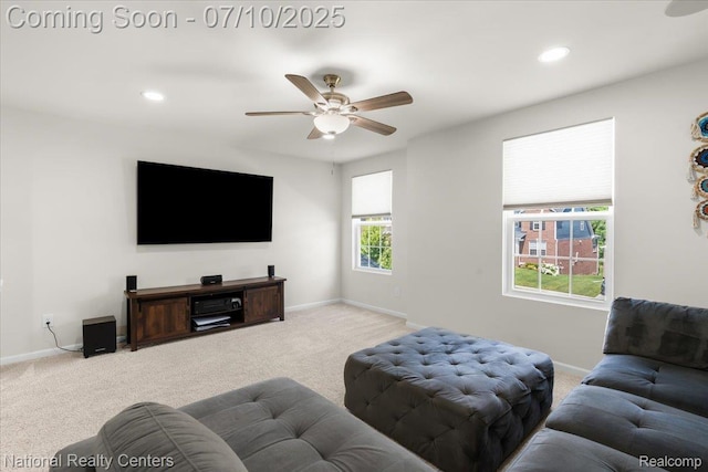 28049 Hummingdale Cir, Novi, MI 48377 - carpeted living room with a ceiling fan, healthy amount of natural light, and recessed lighting