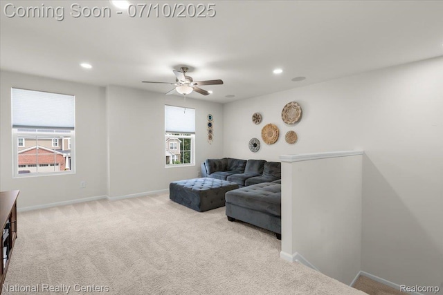 28049 Hummingdale Cir, Novi, MI 48377 - carpeted living room with recessed lighting and a ceiling fan
