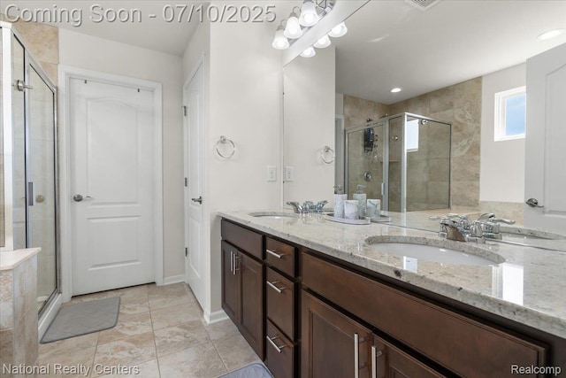28049 Hummingdale Cir, Novi, MI 48377 - bathroom with double vanity and a stall shower