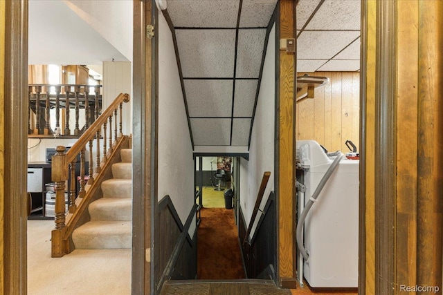 42109 Hartford Dr, Canton, MI 48187 - stairway featuring washer / dryer and carpet flooring