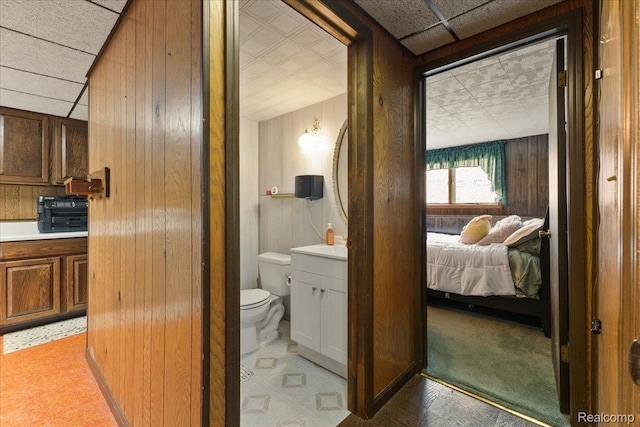 42109 Hartford Dr, Canton, MI 48187 - ensuite bathroom featuring wooden walls and vanity