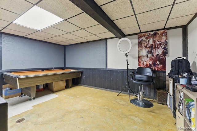 42109 Hartford Dr, Canton, MI 48187 - playroom featuring a drop ceiling, unfinished concrete flooring, and billiards