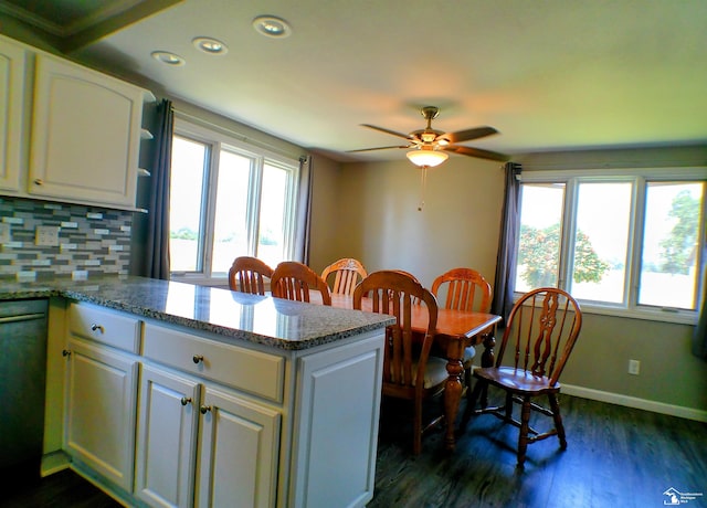 3380 Stewart Rd, Monroe, MI 48162 - kitchen with plenty of natural light, recessed lighting, a peninsula, white cabinetry, and ceiling fan