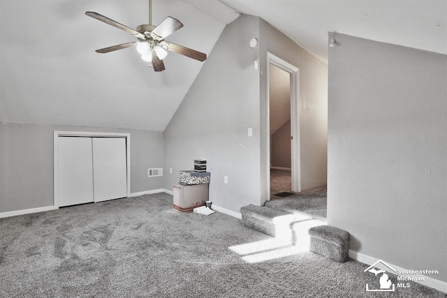 3380 Stewart Rd, Monroe, MI 48162 - additional living space with lofted ceiling, carpet flooring, and ceiling fan