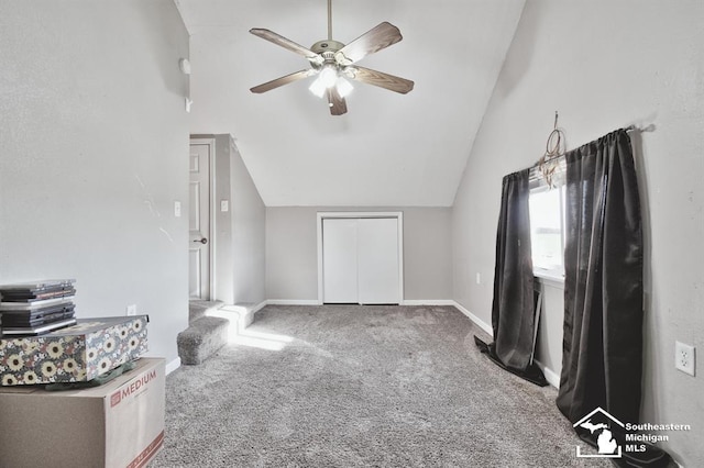 3380 Stewart Rd, Monroe, MI 48162 - bonus room featuring vaulted ceiling, a ceiling fan, and carpet flooring
