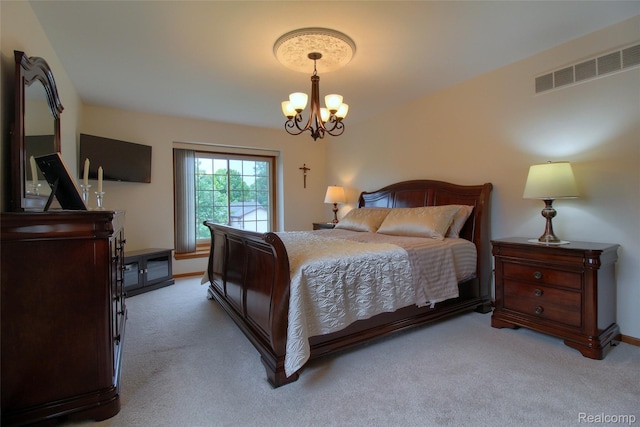 38188 Mallory Dr, Livonia, MI 48154 - bedroom featuring light colored carpet and a chandelier
