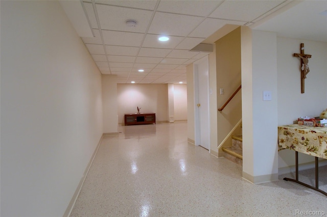 38188 Mallory Dr, Livonia, MI 48154 - corridor featuring stairway, a paneled ceiling, and recessed lighting