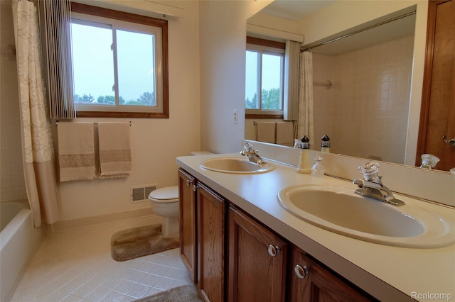 38188 Mallory Dr, Livonia, MI 48154 - bathroom with tile patterned flooring, double vanity, and shower / bath combination with curtain