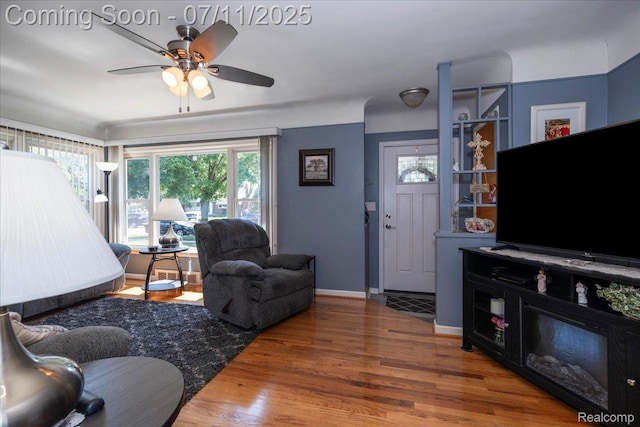 1946 Carlysle St, Dearborn, MI 48124 - living room featuring plenty of natural light, ceiling fan, and wood finished floors