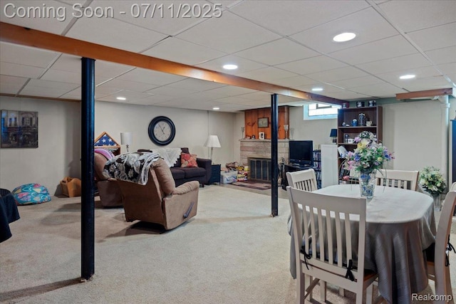 1946 Carlysle St, Dearborn, MI 48124 - living area featuring carpet, a fireplace, and recessed lighting