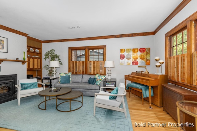 2342 Elliott St SE, Grand Rapids, MI 49506 - living room featuring ornamental molding, radiator, and wood finished floors