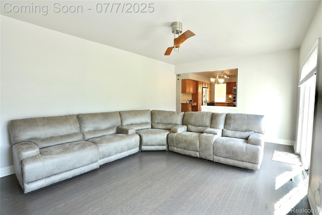45587 Hanford Rd, Canton, MI 48187 - living room featuring a chandelier, wood finished floors, and ceiling fan