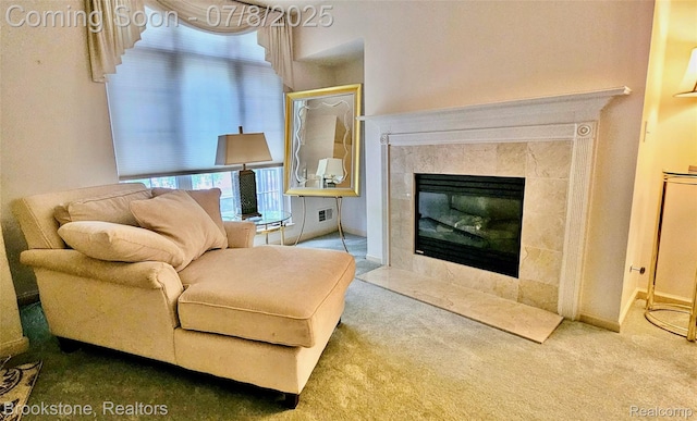 20059 Rodeo Ct, Southfield, MI 48075 - carpeted living room featuring a fireplace and baseboards