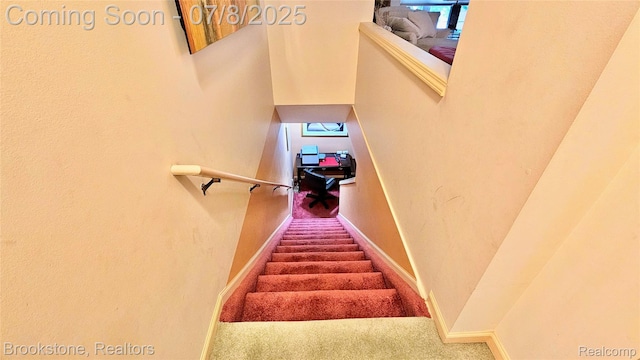 20059 Rodeo Ct, Southfield, MI 48075 - stairway featuring carpet flooring and baseboards