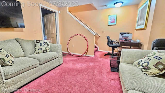 20059 Rodeo Ct, Southfield, MI 48075 - carpeted living room with stairway and a desk
