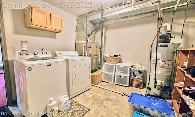 20059 Rodeo Ct, Southfield, MI 48075 - washroom with washer and dryer, cabinet space, water heater, and heating unit