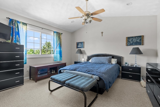 8181 Fawn Meadow Trl, Galesburg, MI 49053 - bedroom featuring carpet flooring, lofted ceiling, and ceiling fan