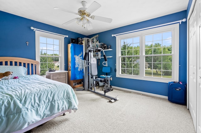 8181 Fawn Meadow Trl, Galesburg, MI 49053 - bedroom with carpet, ceiling fan, and a closet